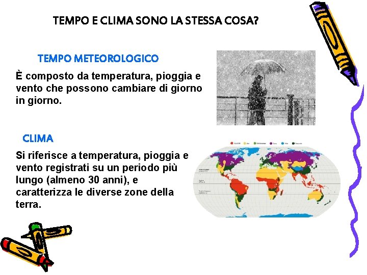 TEMPO E CLIMA SONO LA STESSA COSA? TEMPO METEOROLOGICO È composto da temperatura, pioggia