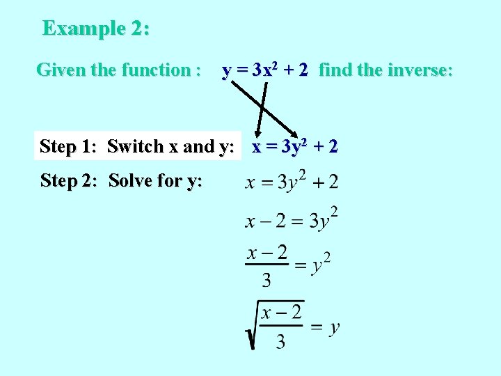 Example 2: Given the function : y = 3 x 2 + 2 find
