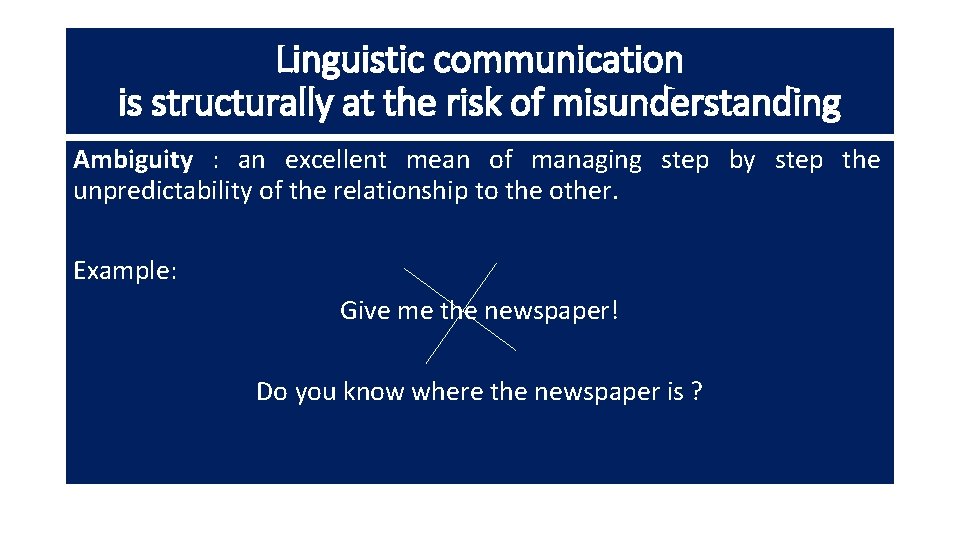 Linguistic communication is structurally at the risk of misunderstanding Ambiguity : an excellent mean