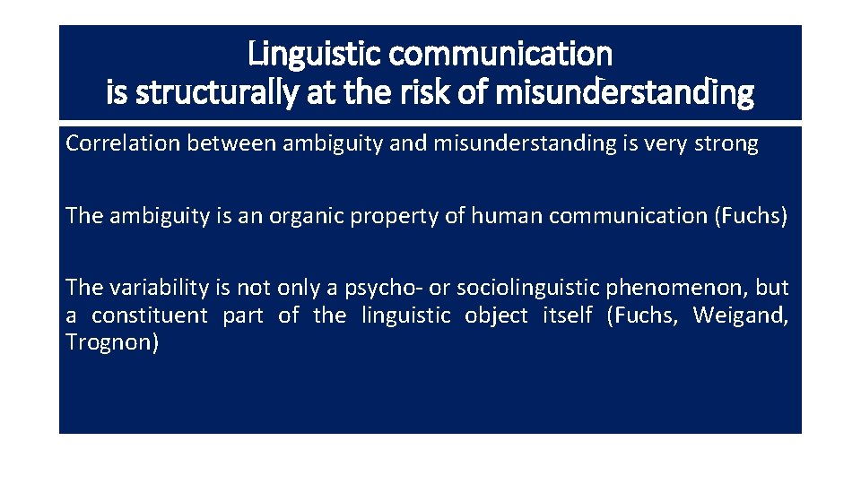 Linguistic communication is structurally at the risk of misunderstanding Correlation between ambiguity and misunderstanding