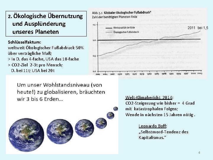 2. Ökologische Übernutzung und Ausplünderung unseres Planeten 2011 bei 1, 5 Schlüsselfaktum: weltweit Ökologischer