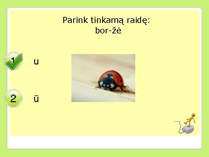 Parink tinkamą raidę: bor-žė u ū 