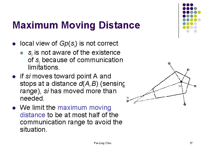 Maximum Moving Distance l local view of Gp(si) is not correct l si is
