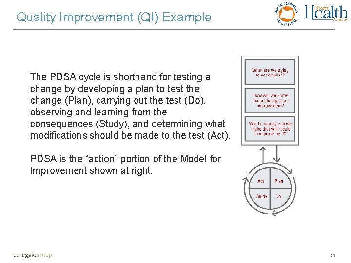 Quality Improvement (QI) Example The PDSA cycle is shorthand for testing a change by