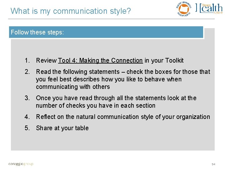 What is my communication style? Follow these steps: 1. Review Tool 4: Making the