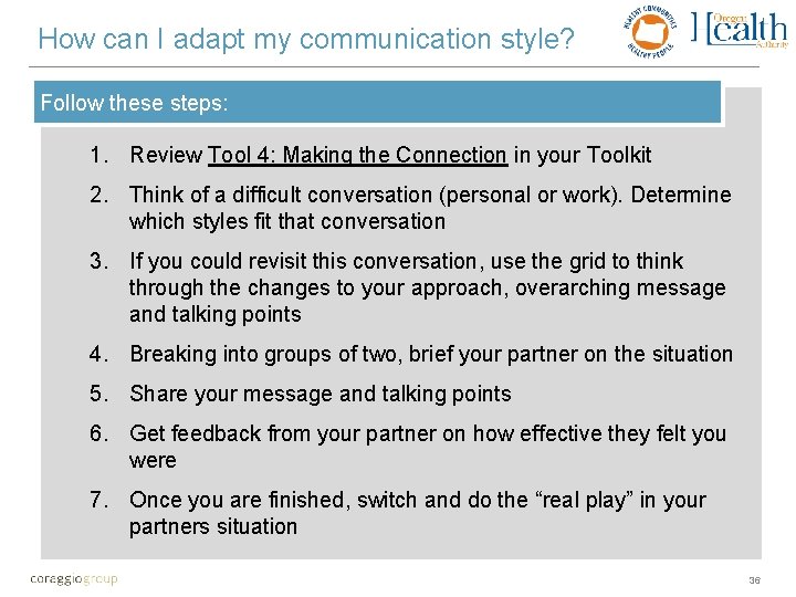 How can I adapt my communication style? Follow these steps: 1. Review Tool 4: