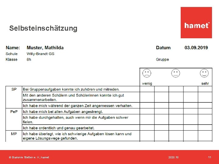 Selbsteinschätzung © Diakonie Stetten e. V. , hamet 2020. 10 11 