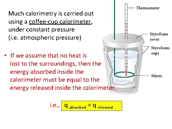 Much calorimetry is carried out using a coffee-cup calorimeter, under constant pressure (i. e.