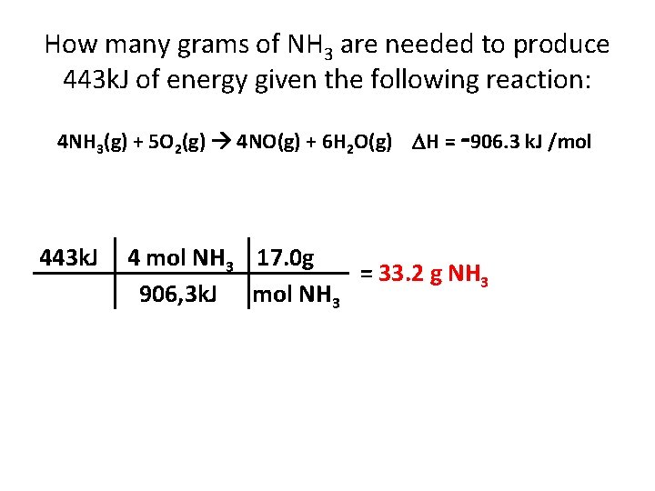 How many grams of NH 3 are needed to produce 443 k. J of