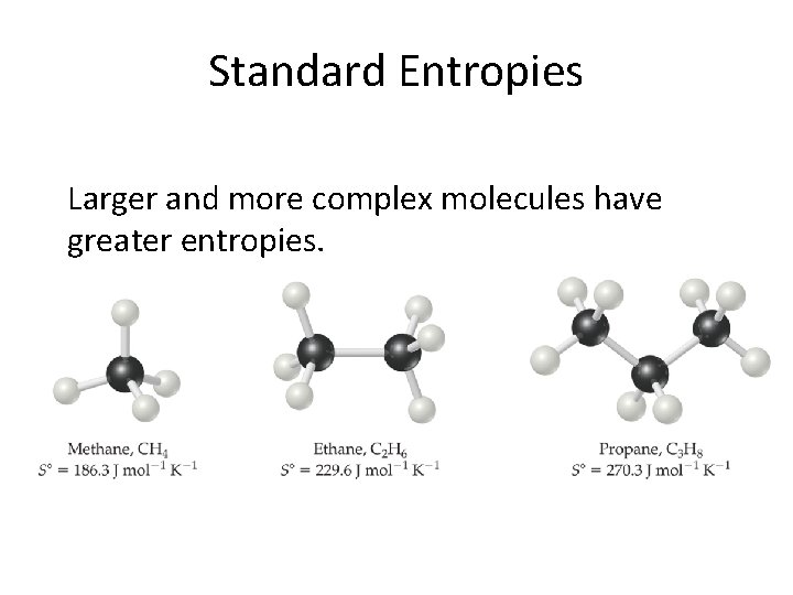 Standard Entropies Larger and more complex molecules have greater entropies. 