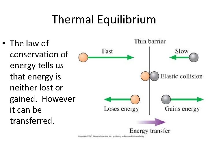 Thermal Equilibrium • The law of conservation of energy tells us that energy is