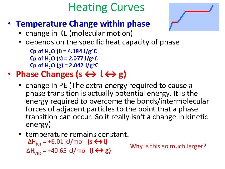 Heating Curves • Temperature Change within phase • change in KE (molecular motion) •