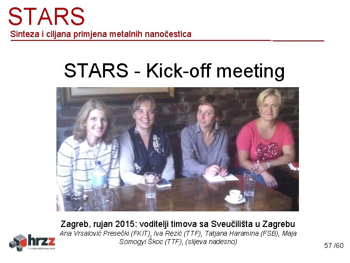 STARS Sinteza i ciljana primjena metalnih nanočestica STARS - Kick-off meeting Zagreb, rujan 2015: