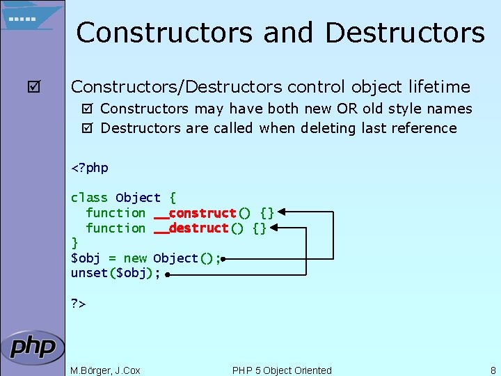 Constructors and Destructors þ Constructors/Destructors control object lifetime þ Constructors may have both new