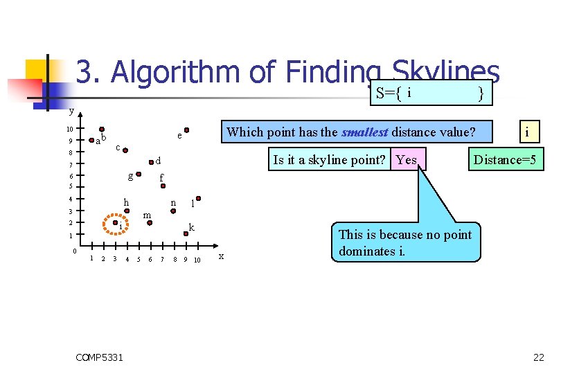 3. Algorithm of Finding Skylines i S={ } y 10 ab 9 8 Which
