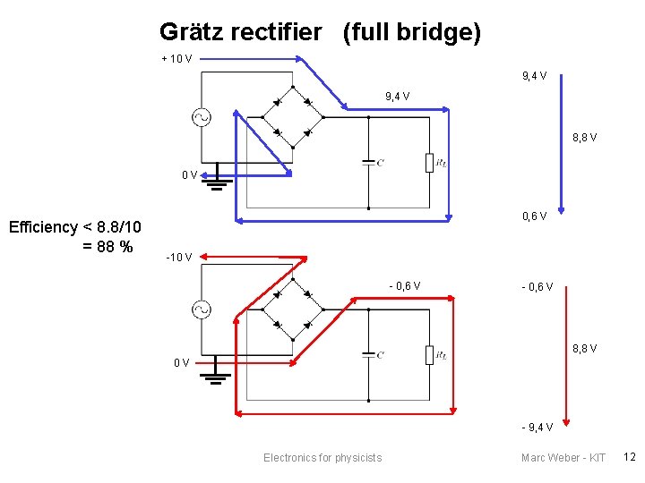 Grätz rectifier (full bridge) + 10 V 9, 4 V 8, 8 V 0