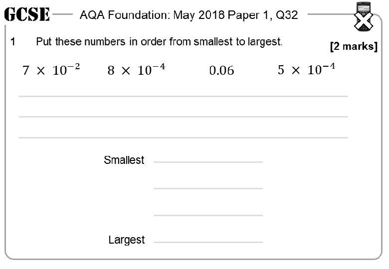 Standard Form to Ordinary Numbers Foundation GCSE Questions