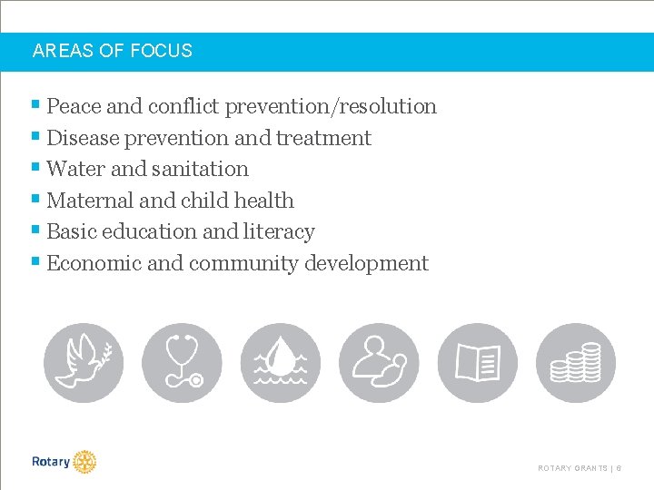 AREAS OF FOCUS § Peace and conflict prevention/resolution § Disease prevention and treatment §