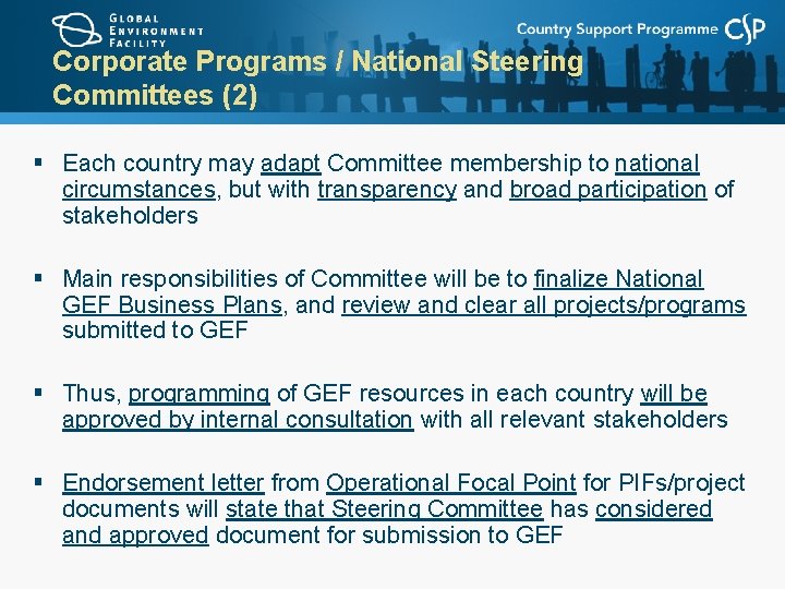 Corporate Programs / National Steering Committees (2) § Each country may adapt Committee membership