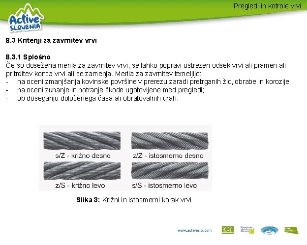 Pregledi in kotrole vrvi 8. 3 Kriteriji za zavrnitev vrvi 8. 3. 1 Splošno