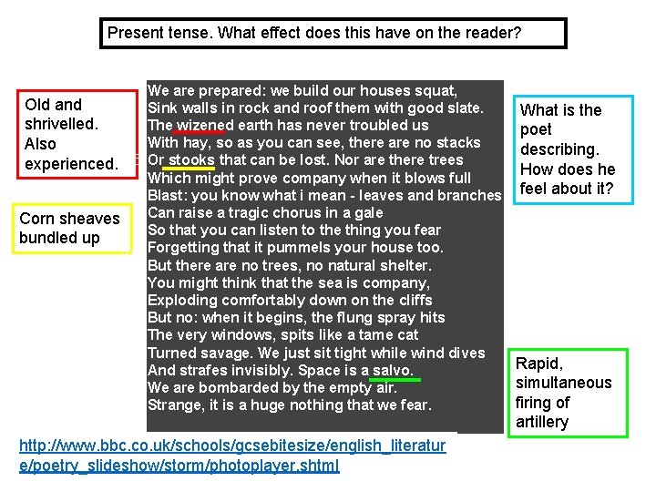 Present tense. does this have on the reader? Storm on. What theeffect Island: Content/meaning