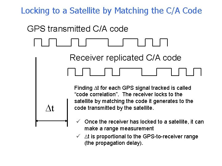 Locking to a Satellite by Matching the C/A Code GPS transmitted C/A code Receiver