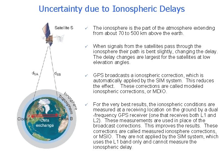 Uncertainty due to Ionospheric Delays ü The ionosphere is the part of the atmosphere