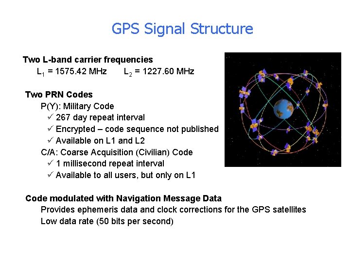 GPS GPSSignal. Structure Two L-band carrier frequencies L 1 = 1575. 42 MHz L