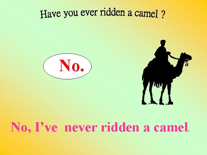 No. No, I’ve never ridden a camel. 