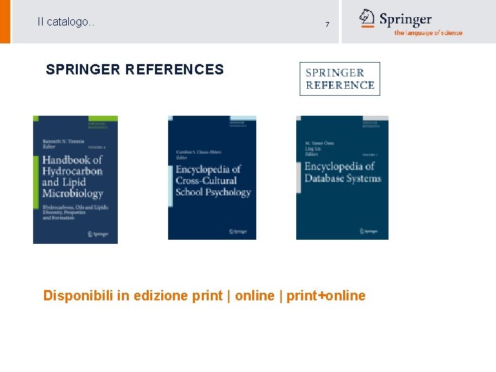 Il catalogo. . 7 SPRINGER REFERENCES Disponibili in edizione print | online | print+online