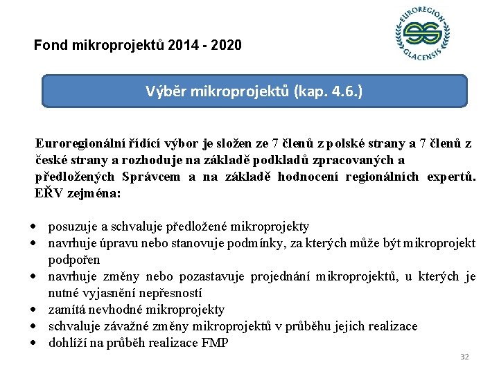 Fond mikroprojektů 2014 - 2020 Výběr mikroprojektů (kap. 4. 6. ) Euroregionální řídící výbor
