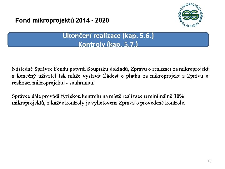 Fond mikroprojektů 2014 - 2020 Ukončení realizace (kap. 5. 6. ) Kontroly (kap. 5.