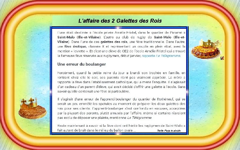 L'affaire des 2 Galettes des Rois Texte Pays malouin 