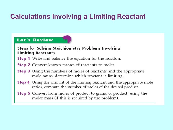 Calculations Involving a Limiting Reactant 