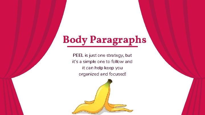 Body Paragraphs PEEL is just one strategy, but it’s a simple one to follow