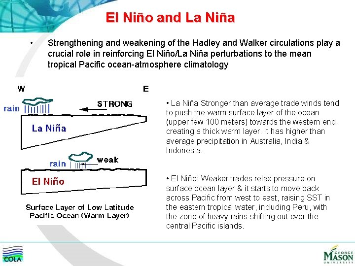 El Niño and La Niña • Strengthening and weakening of the Hadley and Walker