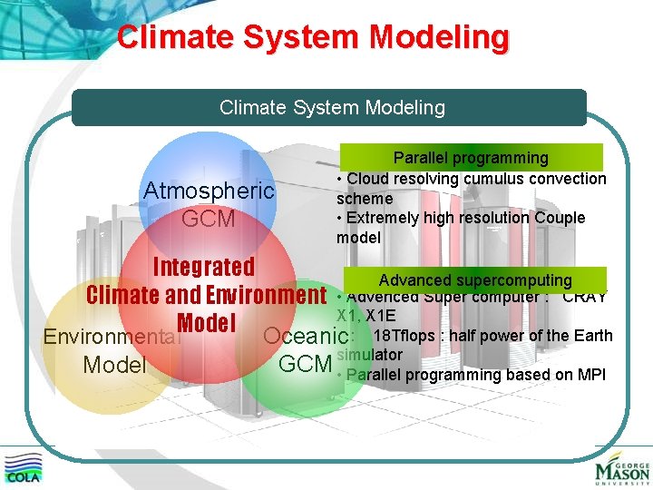Climate System Modeling Atmospheric GCM Parallel programming • Cloud resolving cumulus convection scheme •
