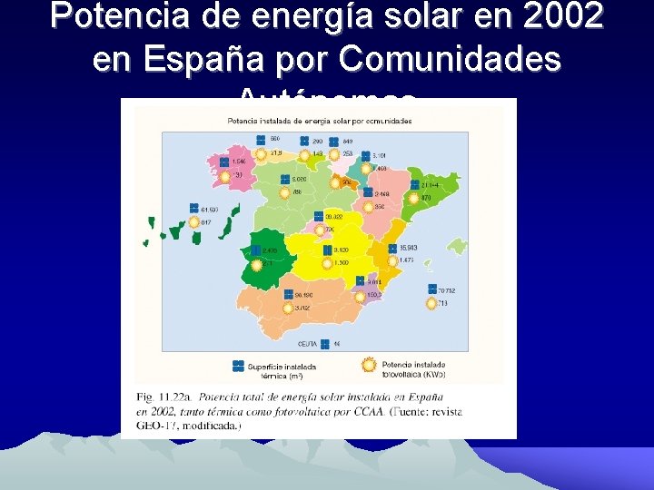 Potencia de energía solar en 2002 en España por Comunidades Autónomas 