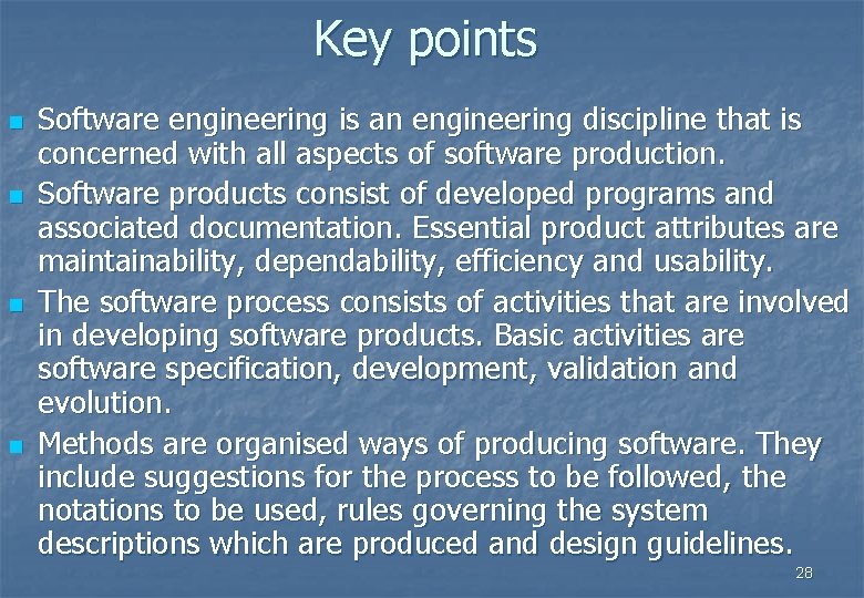 Key points n n Software engineering is an engineering discipline that is concerned with Key points n n Software engineering is an engineering discipline that is concerned with