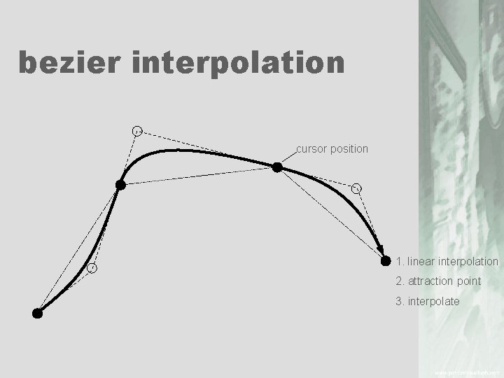 bezier interpolation cursor position 1. linear interpolation 2. attraction point 3. interpolate 