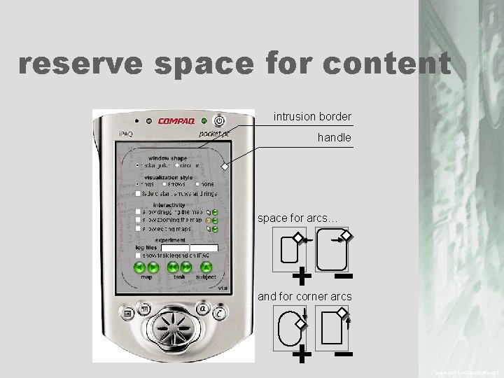 reserve space for content intrusion border handle space for arcs… and for corner arcs