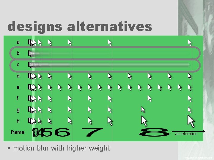 designs alternatives a b c d e f g h frame • motion blur