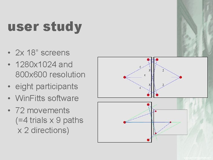 user study • 2 x 18” screens • 1280 x 1024 and 800 x