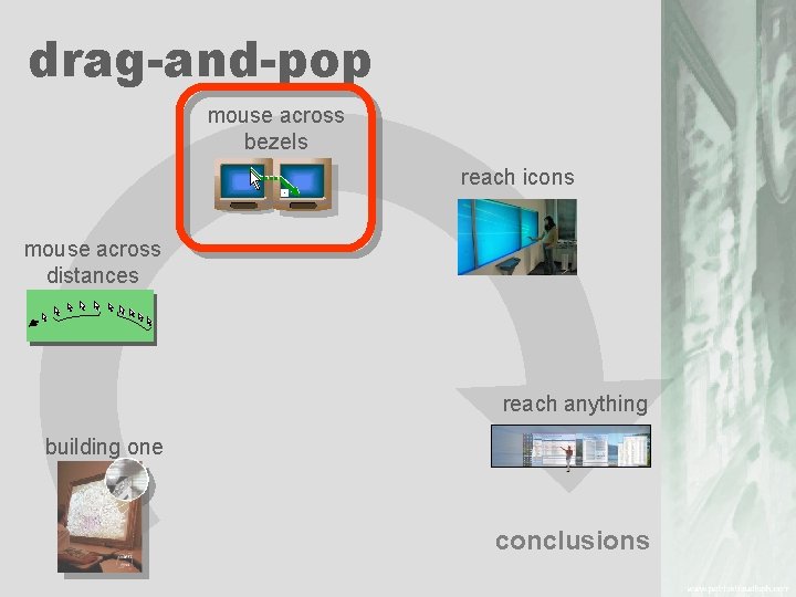 drag-and-pop mouse across bezels reach icons mouse across distances reach anything building one conclusions