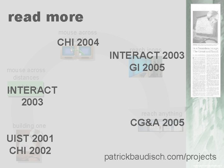 read more mouse across bezels CHI 2004 mouse across distances reach icons INTERACT 2003