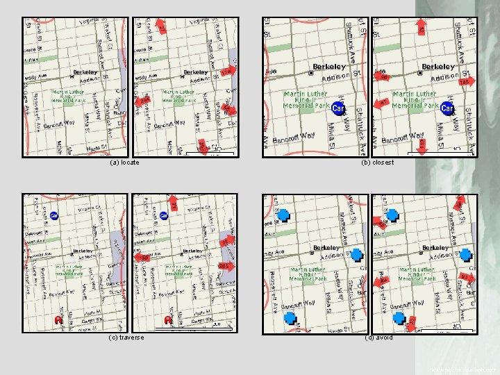 (a) locate (c) traverse (b) closest (d) avoid 