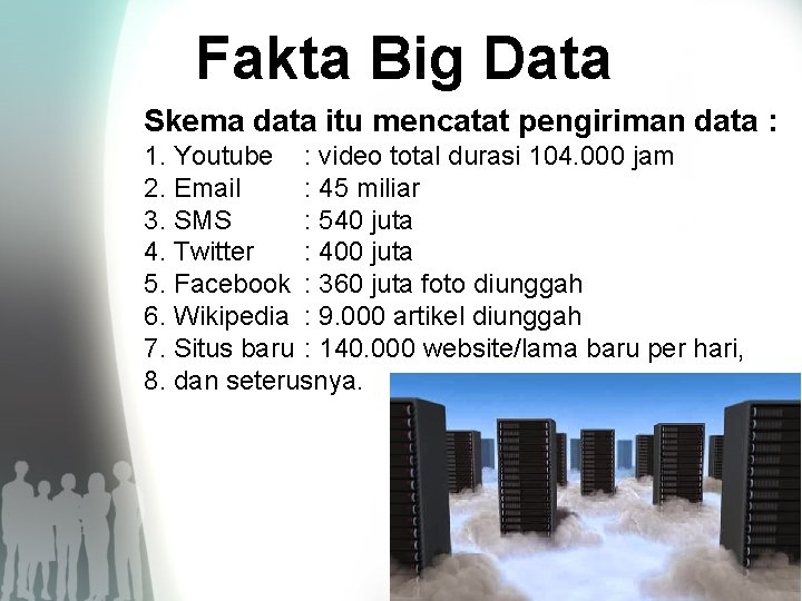 Fakta Big Data Skema data itu mencatat pengiriman data : 1. Youtube : video