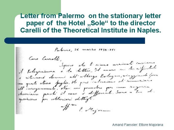 Letter from Palermo on the stationary letter paper of the Hotel „Sole“ to the