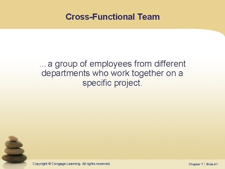 Cross-Functional Team …a group of employees from different departments who work together on a