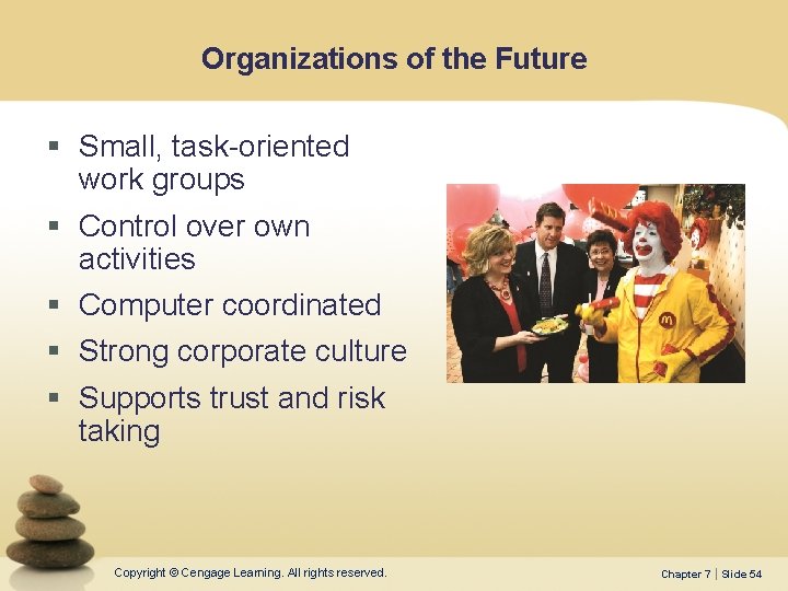 Organizations of the Future § Small, task-oriented work groups § Control over own activities